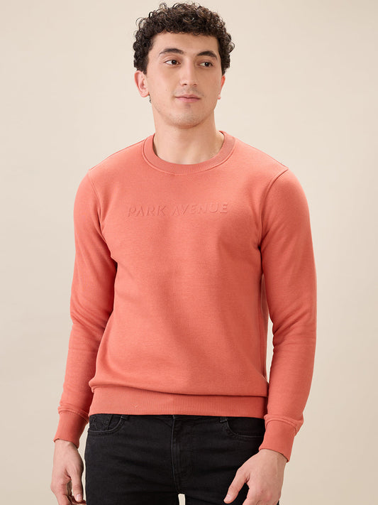 Park Avenue Men Red Solid Slim Fit Cotton Blend Round Neck Collar Sweatshirt
