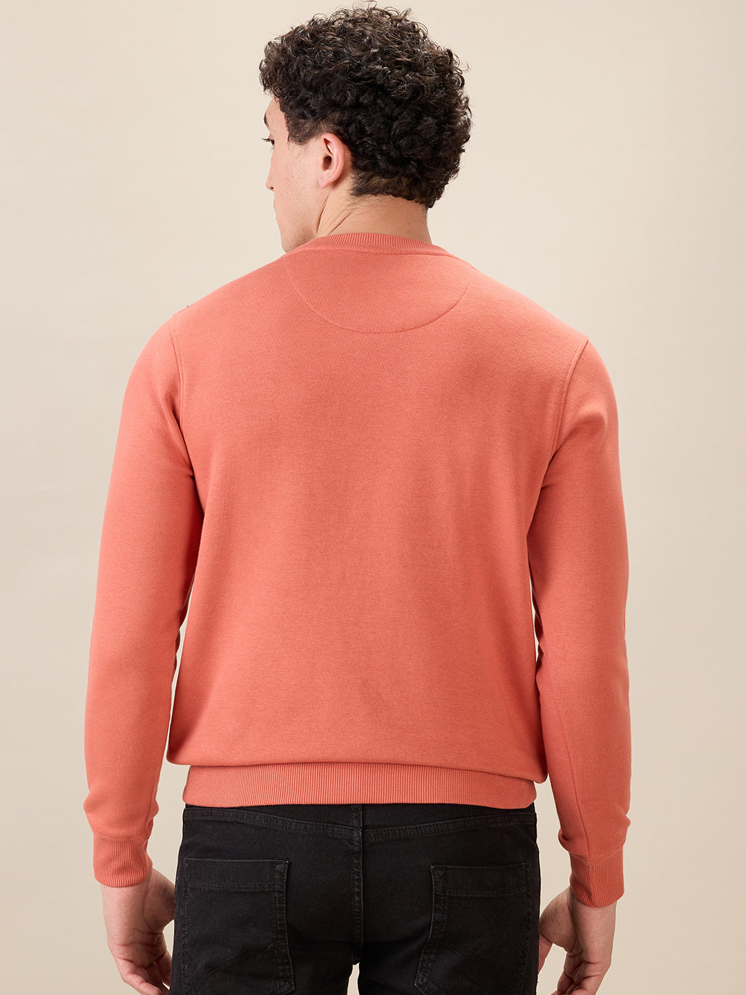 Park Avenue Men Red Solid Slim Fit Cotton Blend Round Neck Collar Sweatshirt