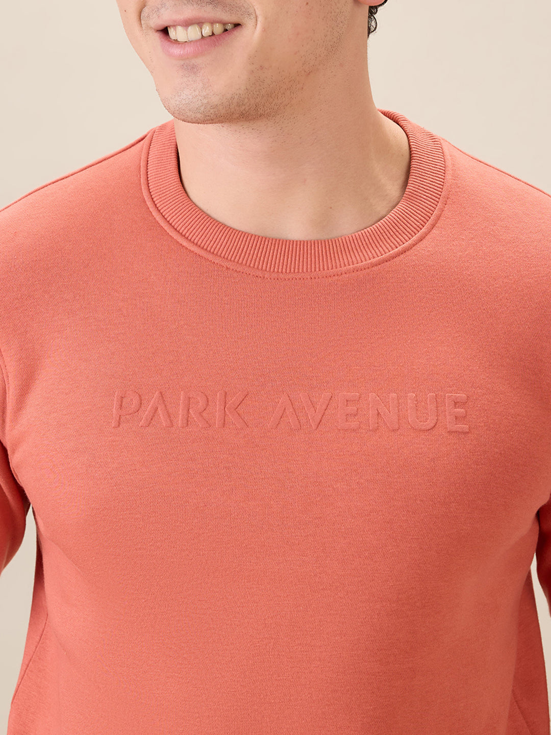 Park Avenue Men Red Solid Slim Fit Cotton Blend Round Neck Collar Sweatshirt