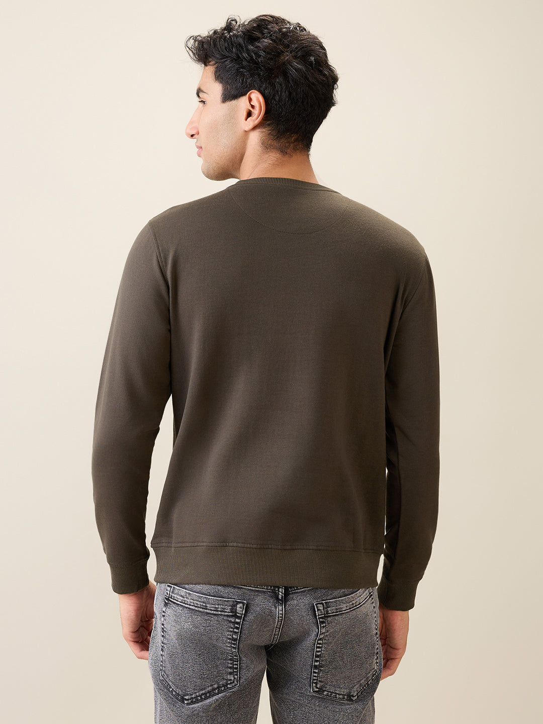Park Avenue Men Green Printed Slim Fit Cotton Blend Round Neck Collar Sweatshirt