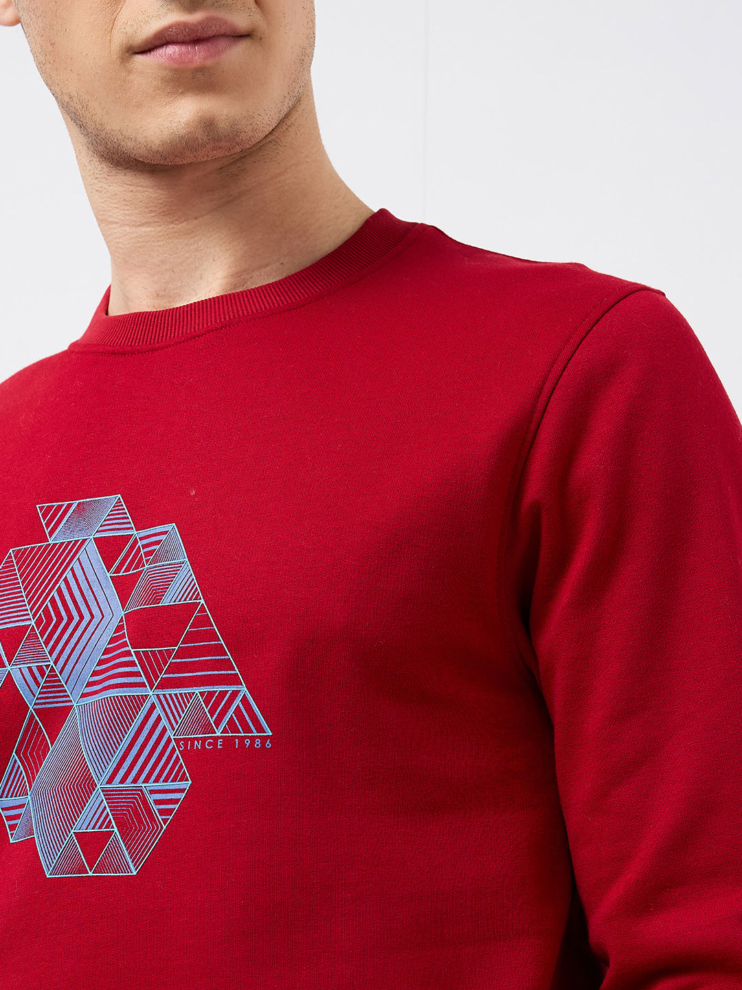 Park Avenue Men Red Printed Slim Fit Cotton Blend Round Neck Collar Sweatshirt