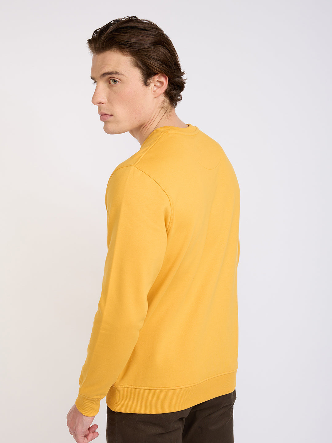 Park Avenue Men Yellow Printed Slim Fit Cotton Blend Round Neck Collar Sweatshirt