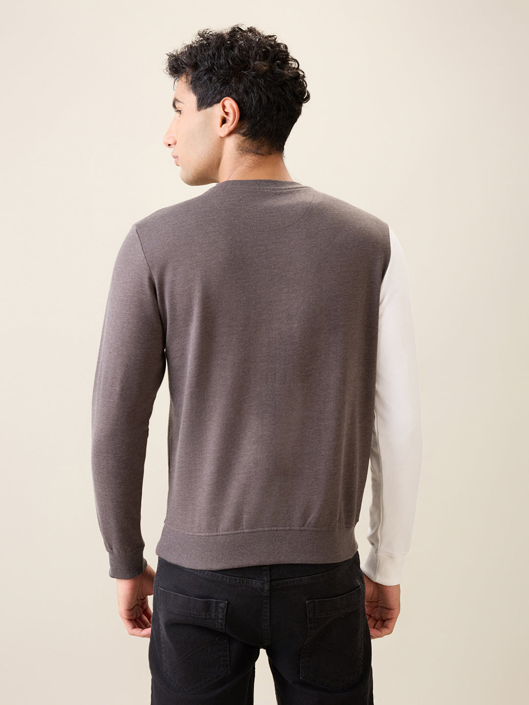 Park Avenue Men Black Cut & Sew Slim Fit Cotton Blend Crew Neck Collar Sweatshirt