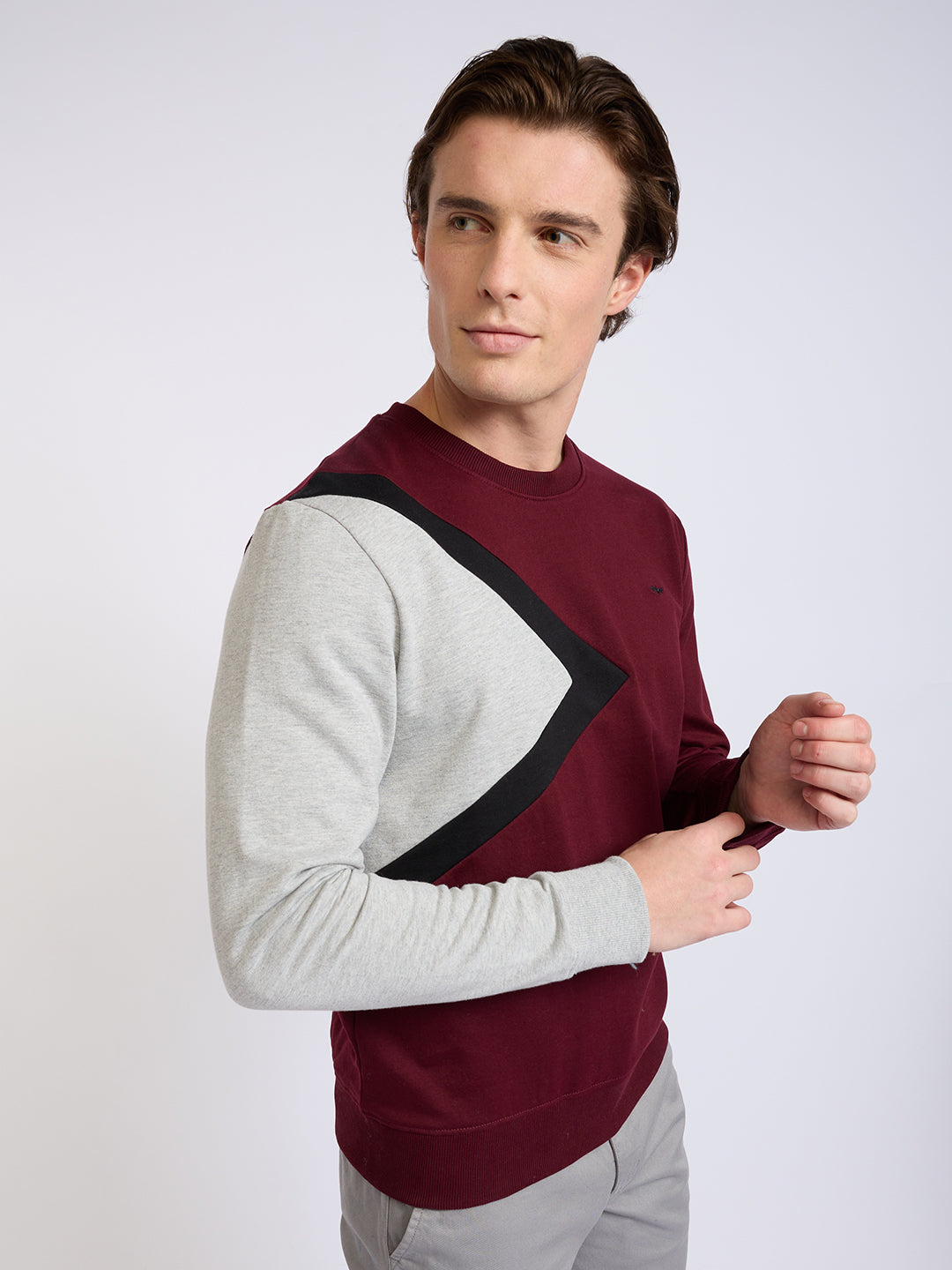Park Avenue Men Red Cut & Sew Slim Fit Cotton Blend Crew Neck Collar Sweatshirt