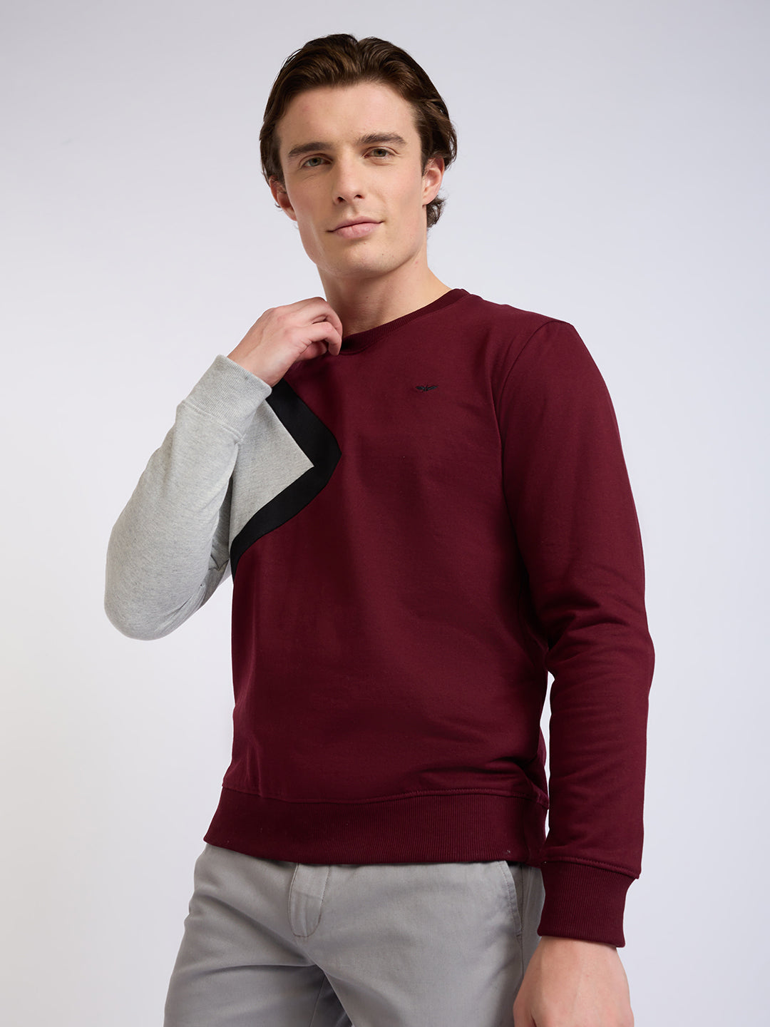 Park Avenue Men Red Cut & Sew Slim Fit Cotton Blend Crew Neck Collar Sweatshirt