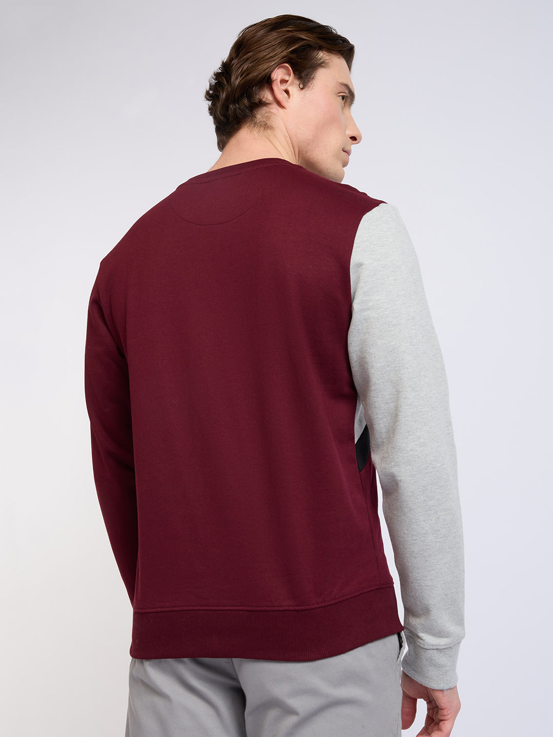 Park Avenue Men Red Cut & Sew Slim Fit Cotton Blend Crew Neck Collar Sweatshirt