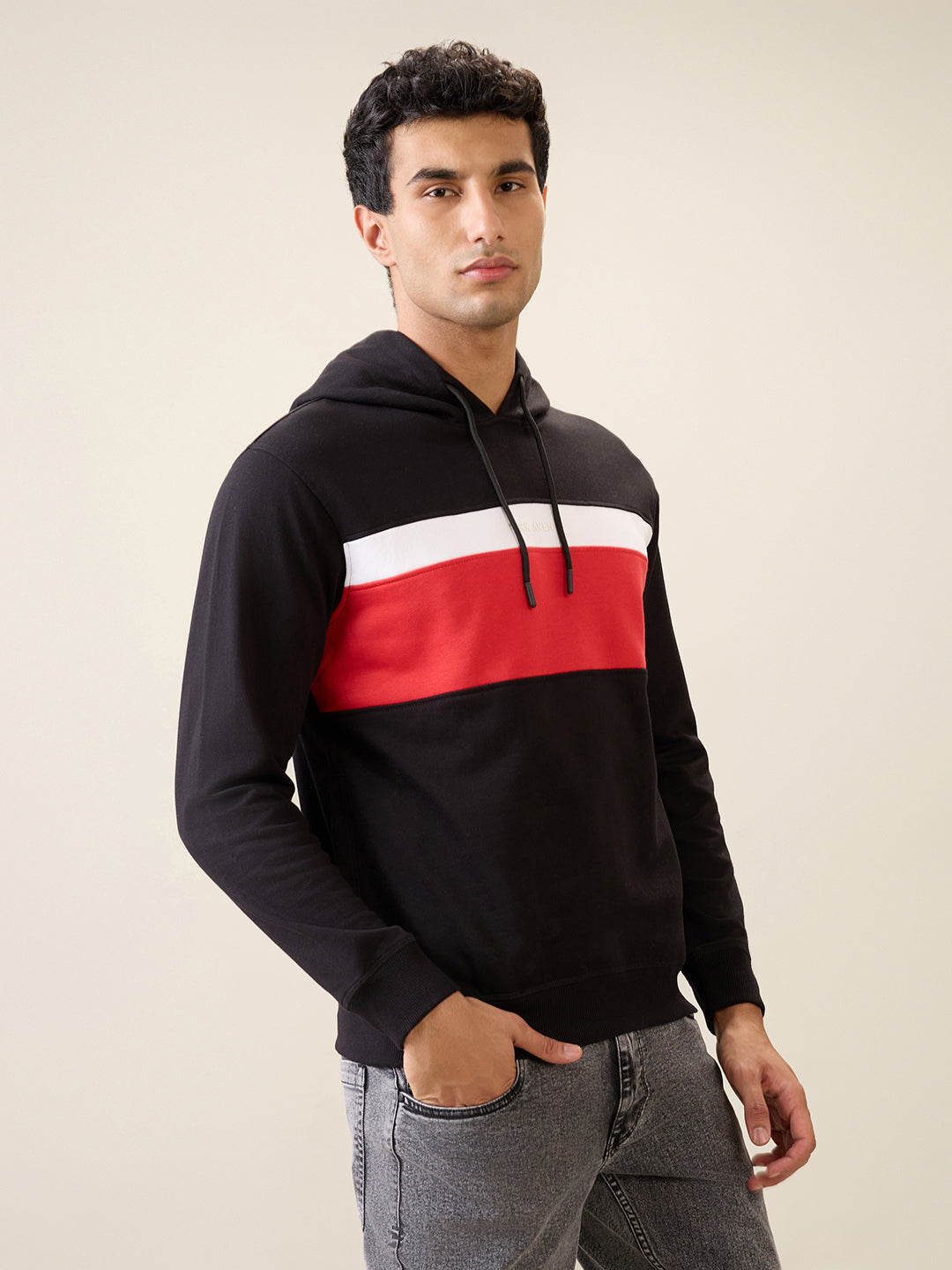Park Avenue Men Black Cut & Sew Slim Fit Cotton Blend Sweatshirt