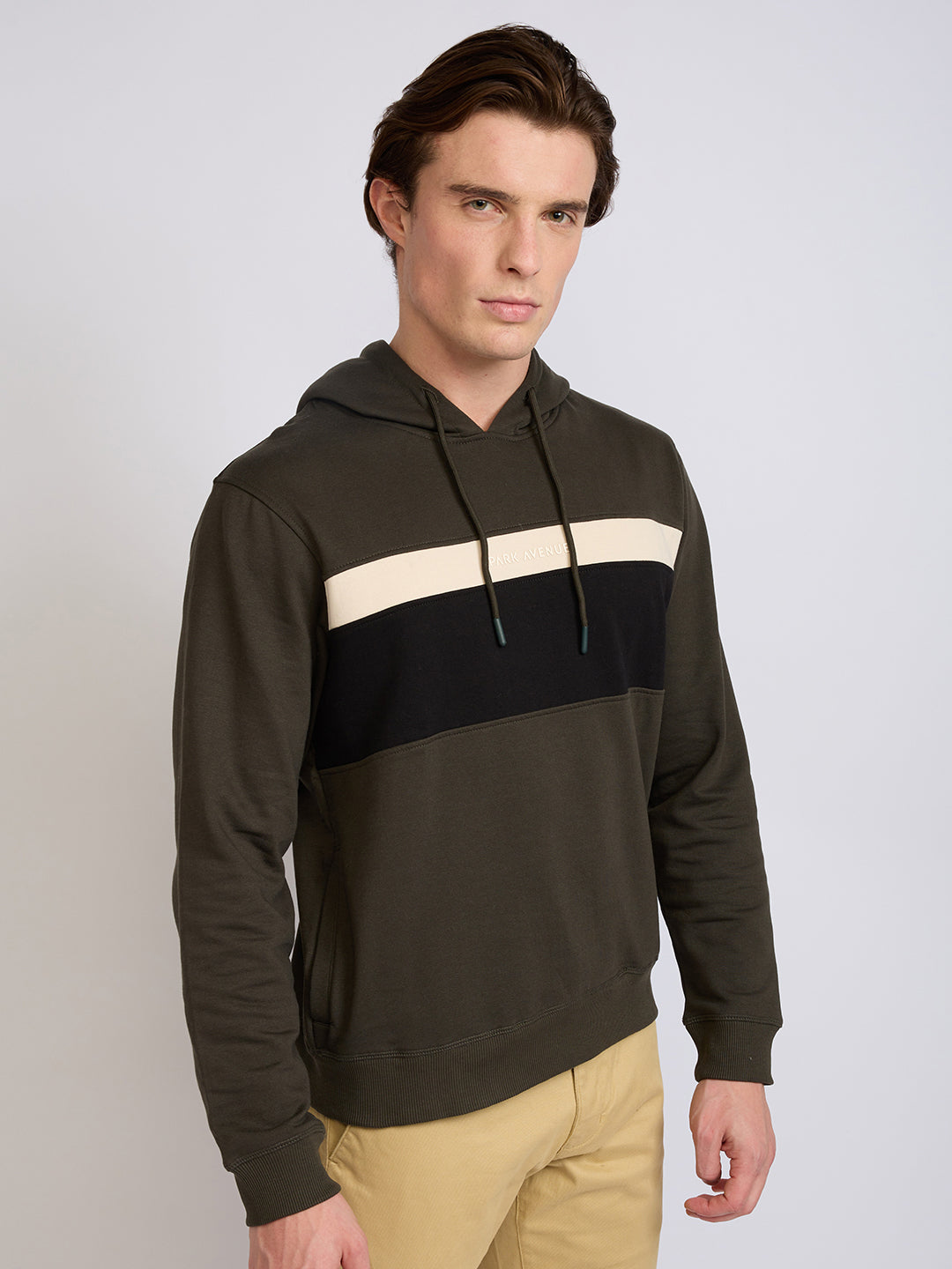 Park Avenue Men Green Cut & Sew Slim Fit Cotton Blend Sweatshirt