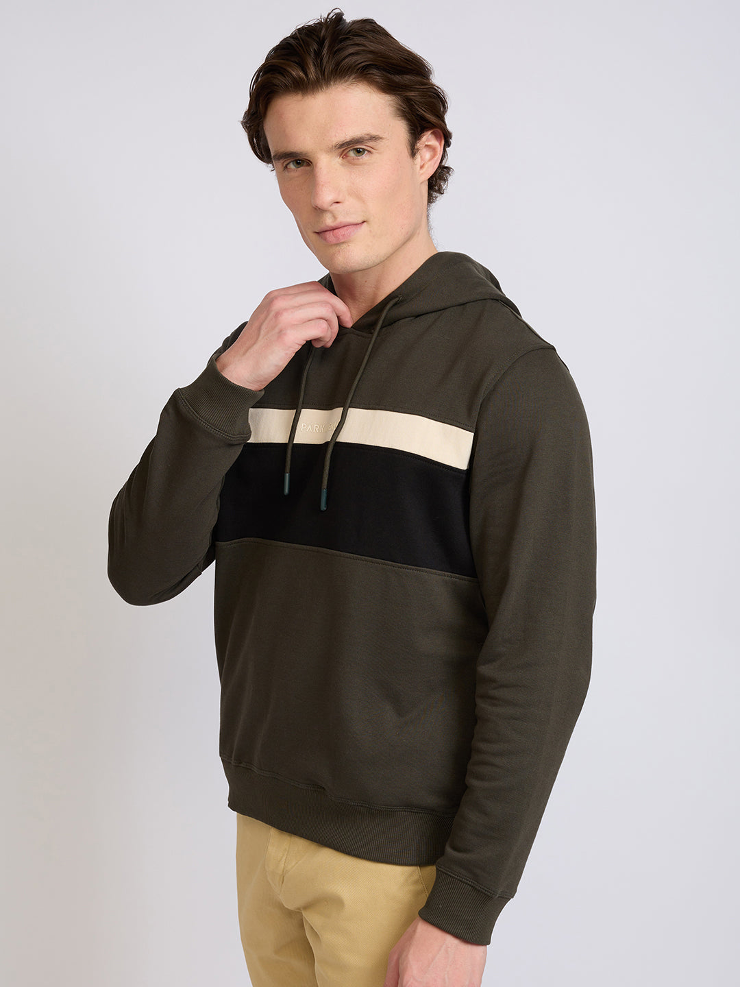Park Avenue Men Green Cut & Sew Slim Fit Cotton Blend Sweatshirt