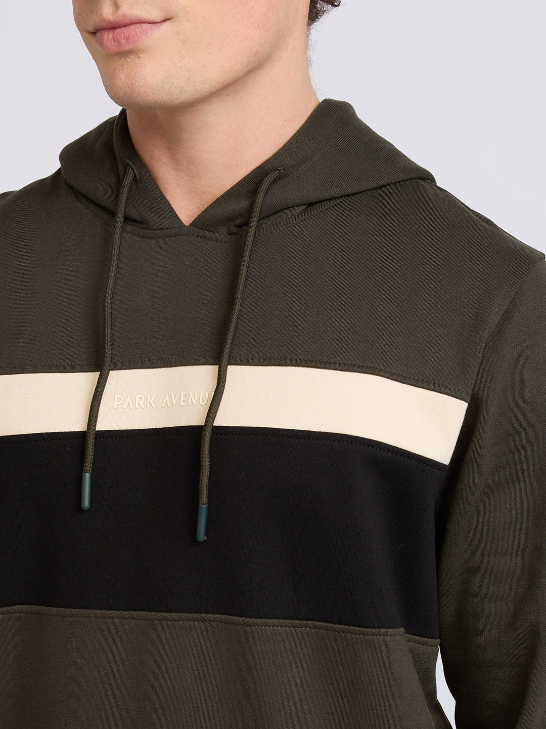 Park Avenue Men Green Cut & Sew Slim Fit Cotton Blend Sweatshirt