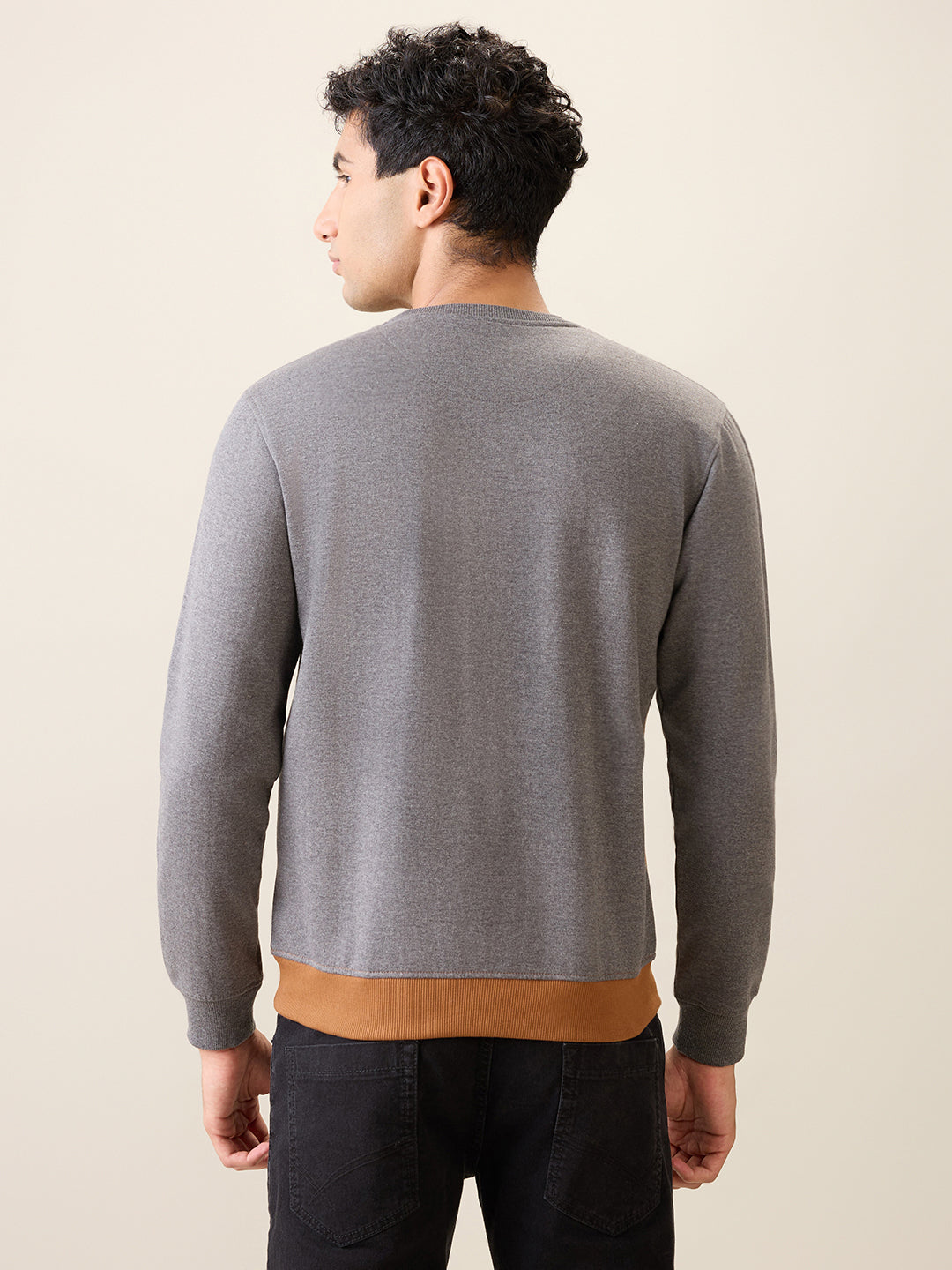 Park Avenue Men Black Cut & Sew Slim Fit Cotton Blend Crew Neck Collar Sweatshirt