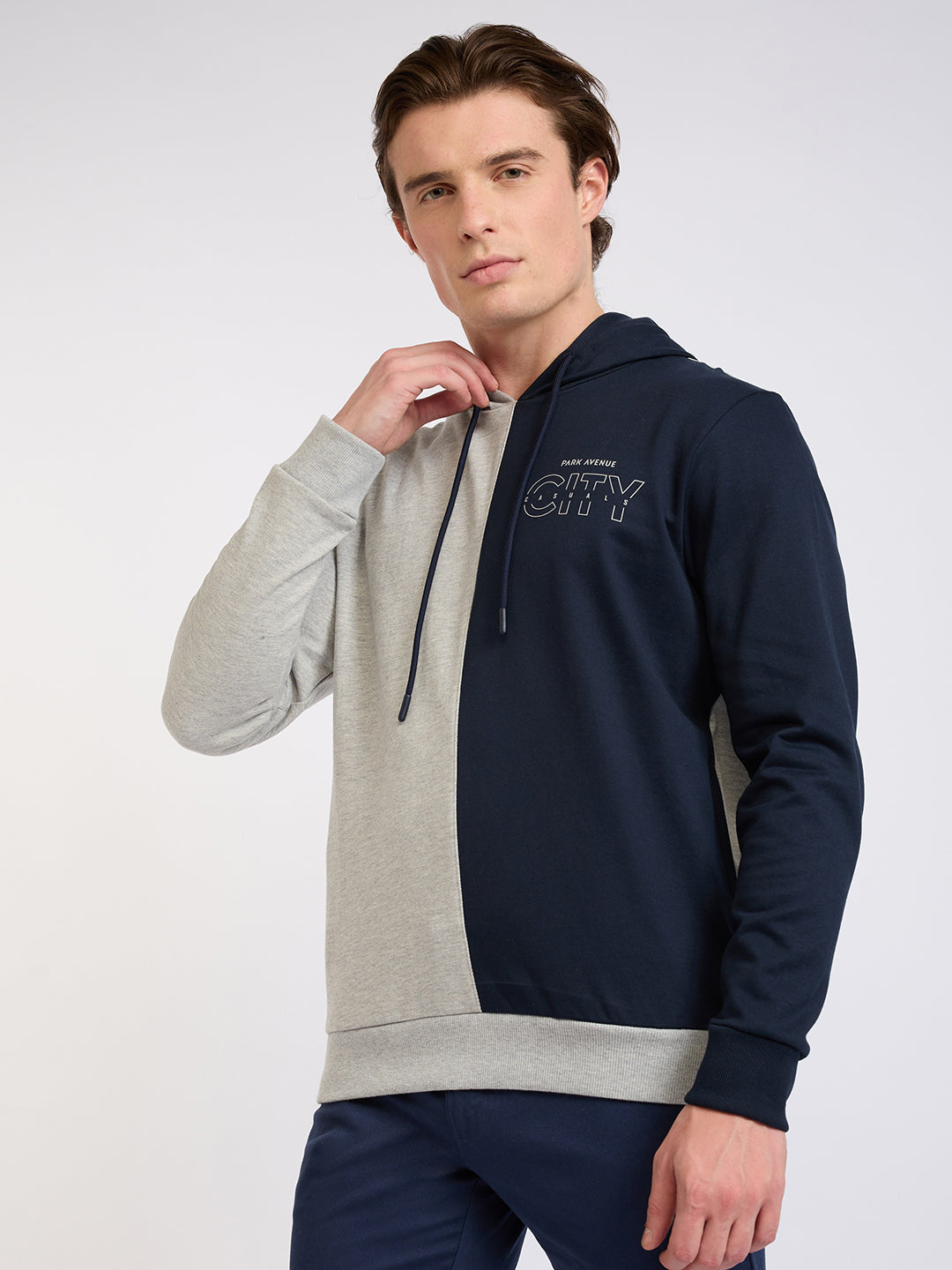 Park Avenue Men Grey Cut & Sew Slim Fit Cotton Blend Sweatshirt