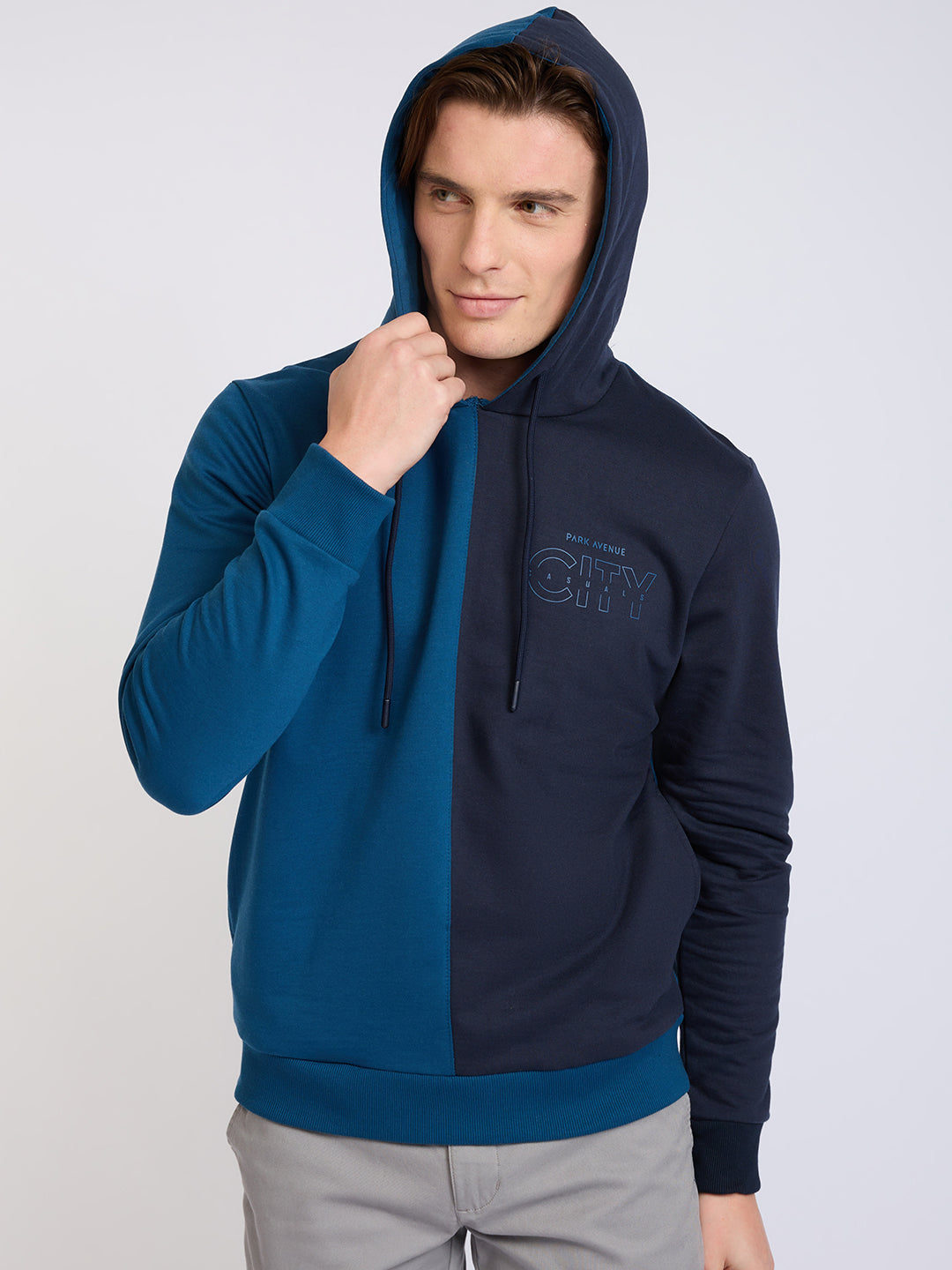 Park Avenue Men Blue Cut & Sew Slim Fit Cotton Blend Sweatshirt