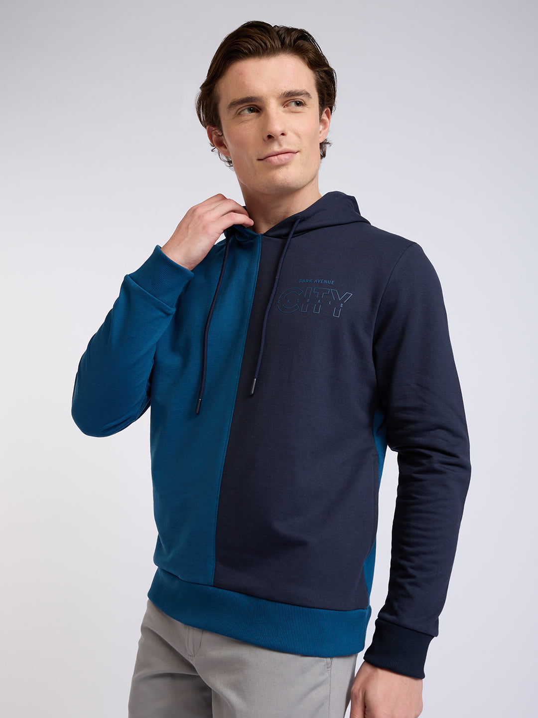 Park Avenue Men Blue Cut & Sew Slim Fit Cotton Blend Sweatshirt
