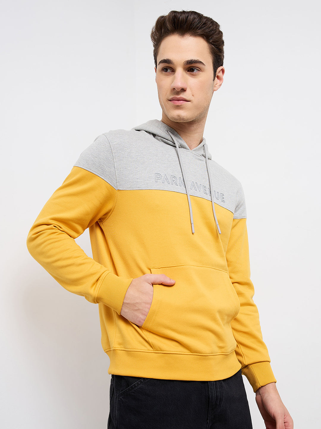 Park Avenue Men Yellow Cut & Sew Slim Fit Cotton Blend Sweatshirt