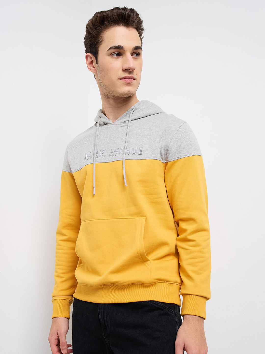 Park Avenue Men Yellow Cut & Sew Slim Fit Cotton Blend Sweatshirt
