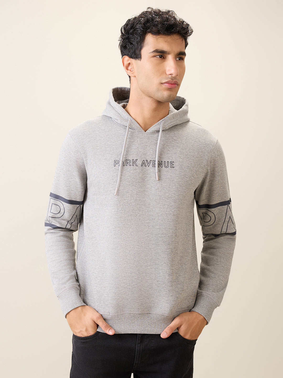Park Avenue Men Grey Solid Slim Fit Cotton Blend Sweatshirt