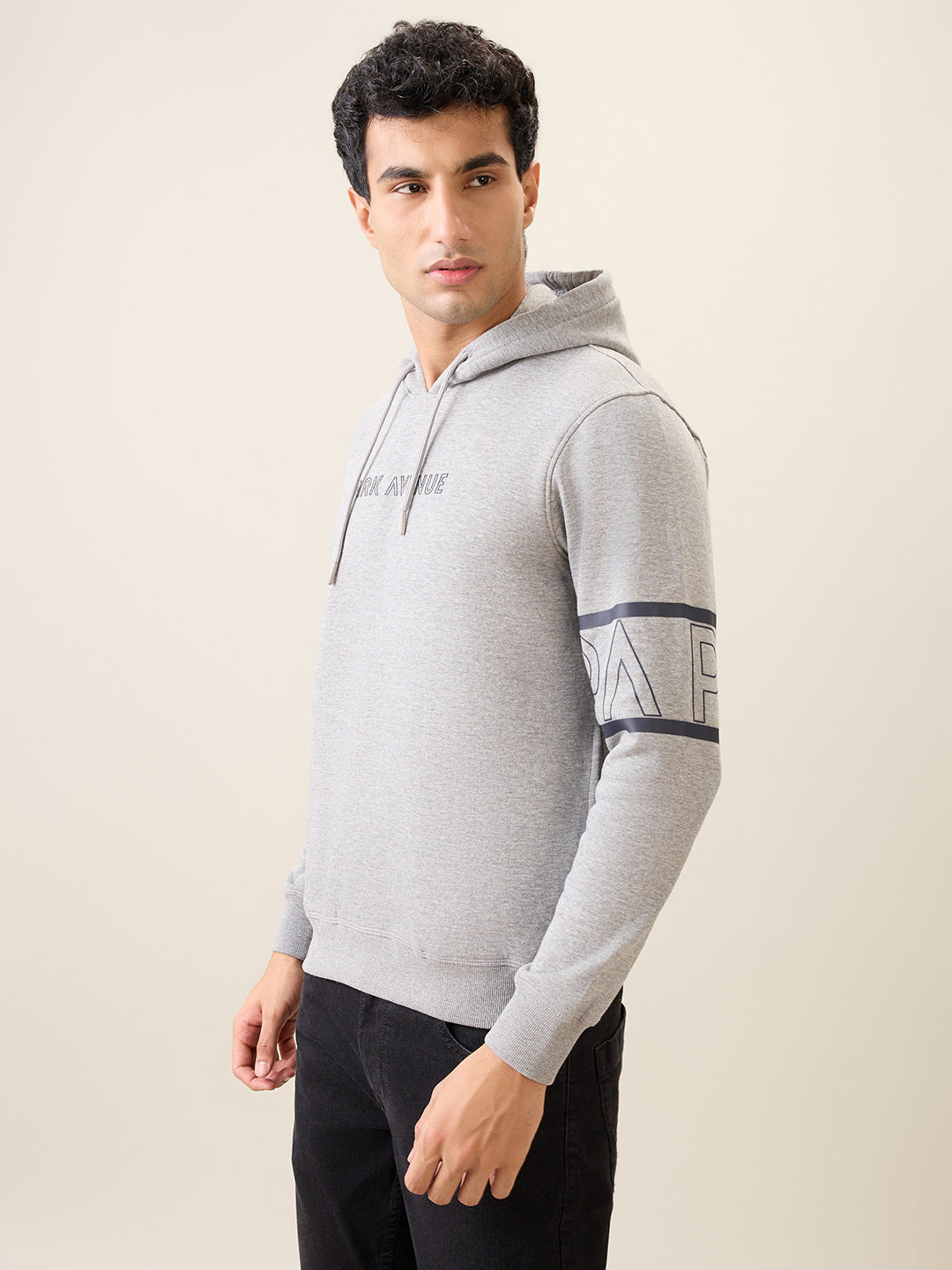 Park Avenue Men Grey Solid Slim Fit Cotton Blend Sweatshirt