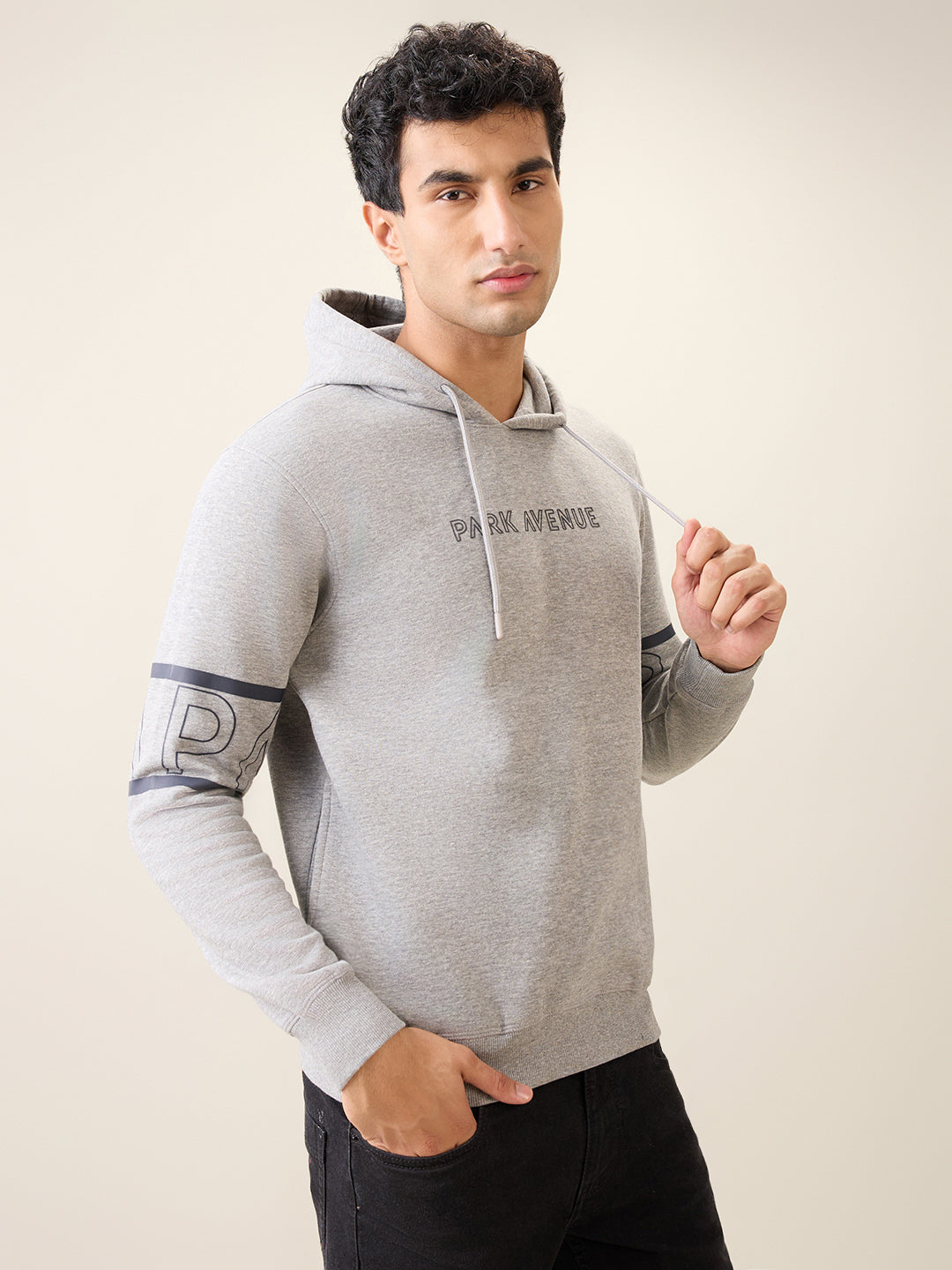 Park Avenue Men Grey Solid Slim Fit Cotton Blend Sweatshirt