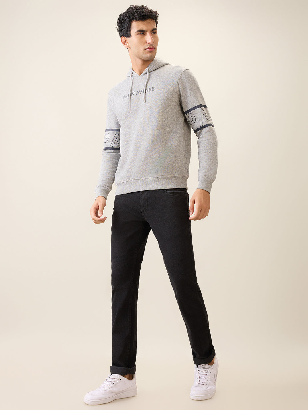 Park Avenue Men Grey Solid Slim Fit Cotton Blend Sweatshirt