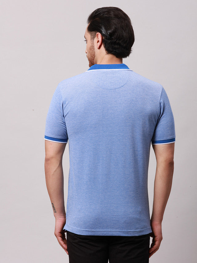 Park Avenue Blue Two Tone Slim Fit Half Sleeve Cotton Blend T-Shirt