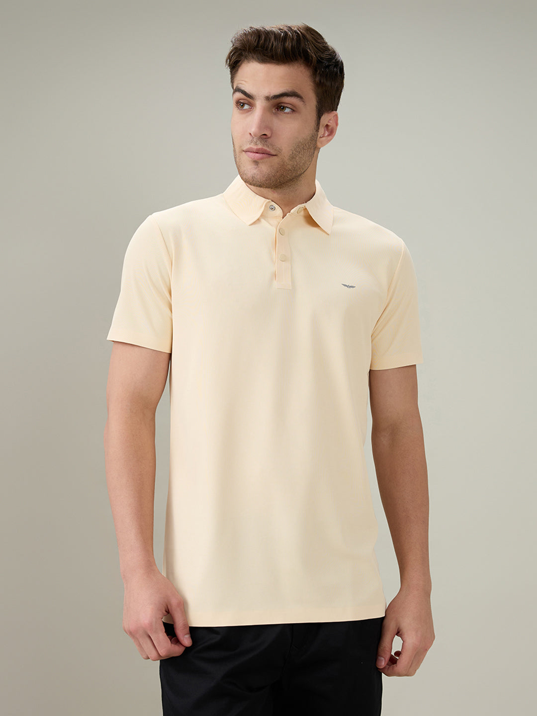 Park Avenue Men Yellow Solid Slim Fit Polyester Half Sleeve T-Shirt