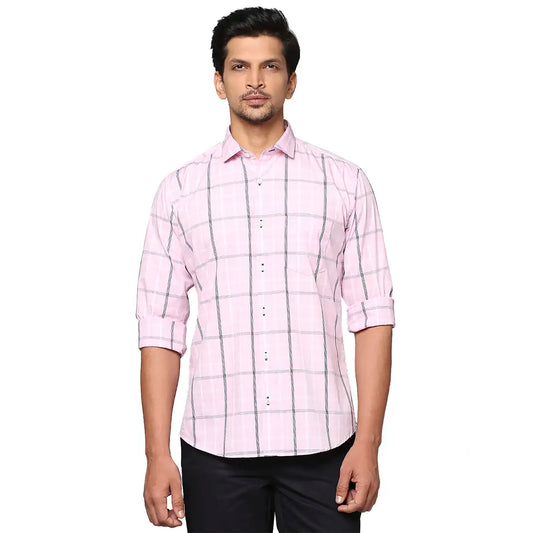 Park Avenue Men Pink Checks Slim Fit Cotton Blend Casual Shirt