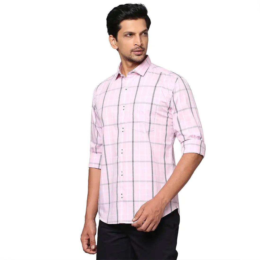 Park Avenue Men Pink Checks Slim Fit Cotton Blend Casual Shirt