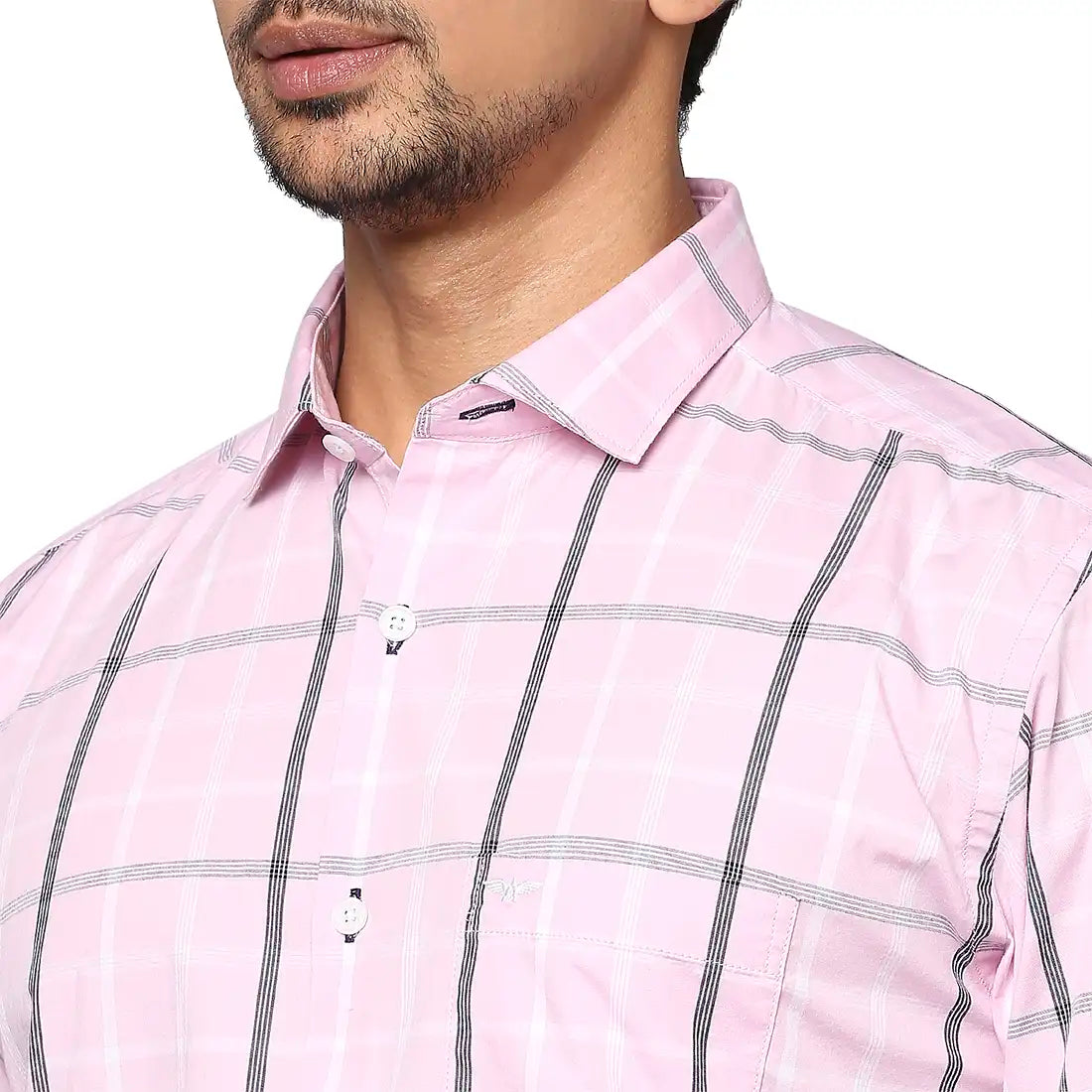 Park Avenue Men Pink Checks Slim Fit Cotton Blend Casual Shirt