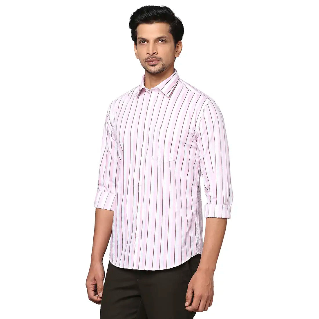 Park Avenue Men Pink Striped Slim Fit Cotton Casual Shirt