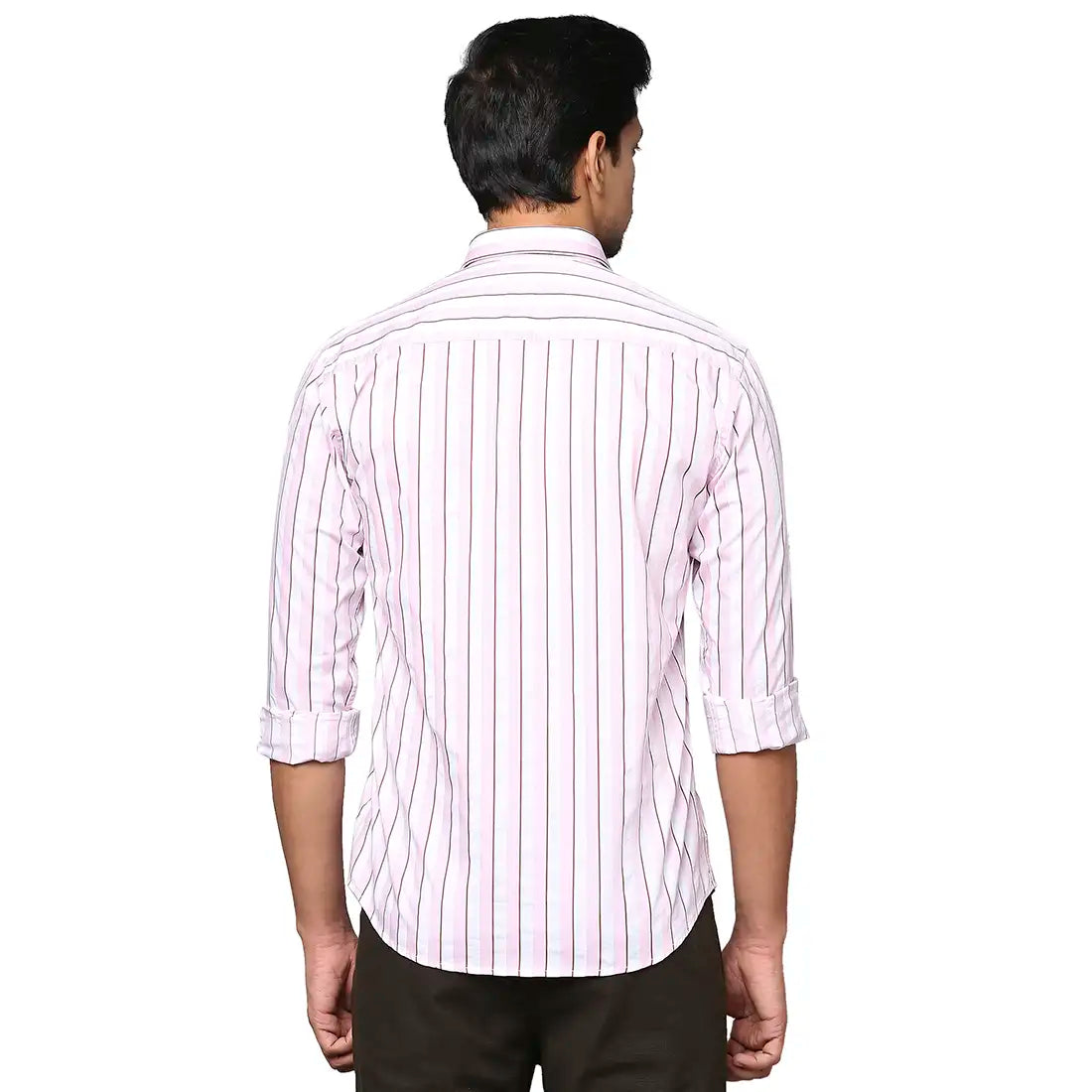 Park Avenue Men Pink Striped Slim Fit Cotton Casual Shirt
