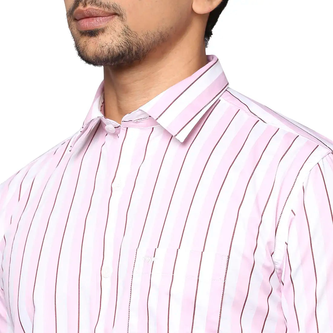 Park Avenue Men Pink Striped Slim Fit Cotton Casual Shirt