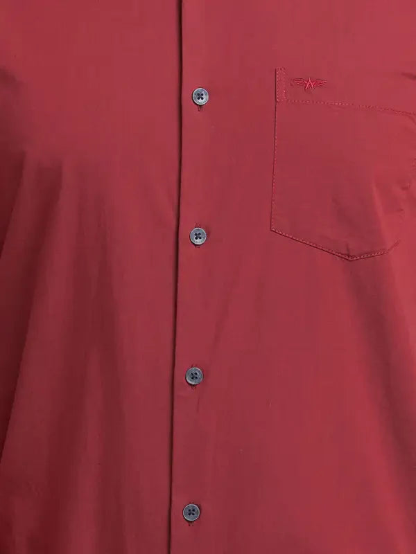 Men Red Slim Fit Two Tone Cotton Blend Cut Away Collar Shirts