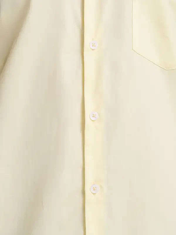 Men Yellow Slim Fit Solid Cotton Cut Away Collar Shirts
