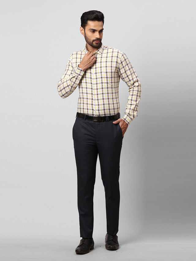 Park Avenue Men Brown Checkered Slim Fit Full Sleeve Cut Away Collar Shirt