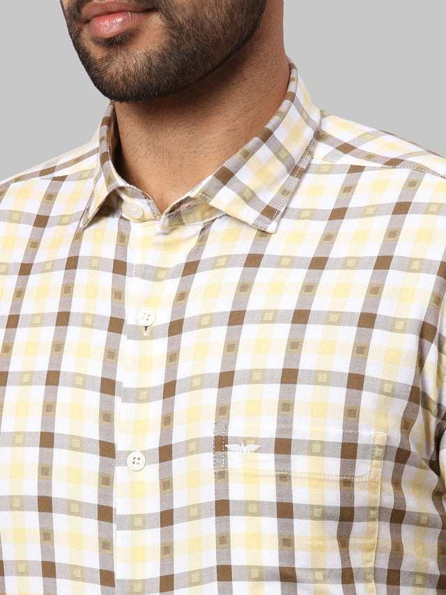 Park Avenue Men Brown Checkered Slim Fit Full Sleeve Cut Away Collar Shirt