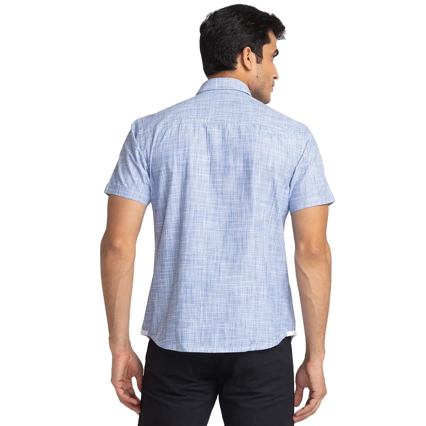 Men Blue Slim Fit Chambray Cotton Ainsley Collar Shirts