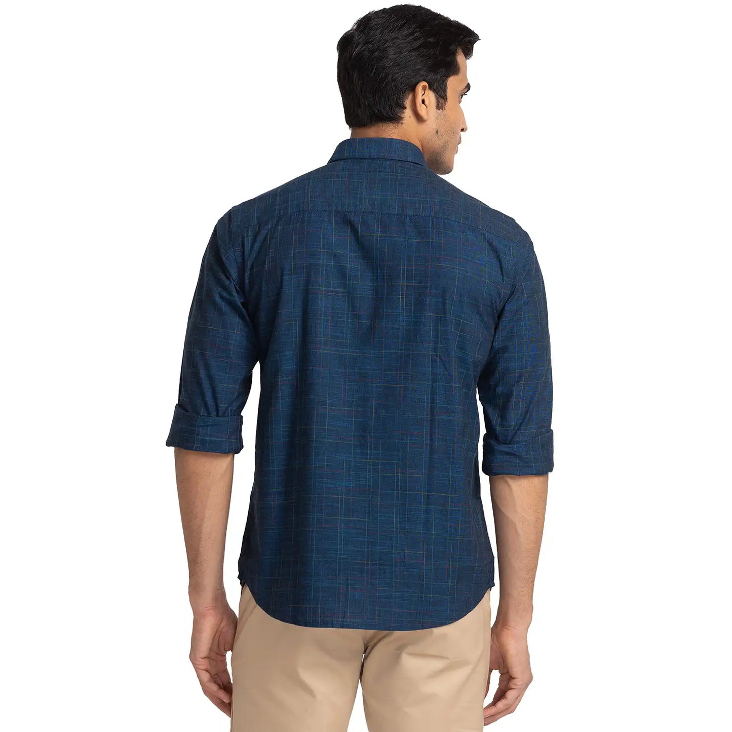 Men Blue Slim Fit Two Tone Cotton Cut Away Collar Shirts