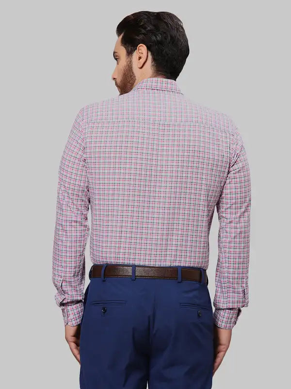 Men Red Slim Fit Checks Cotton Cut Away Collar Shirts