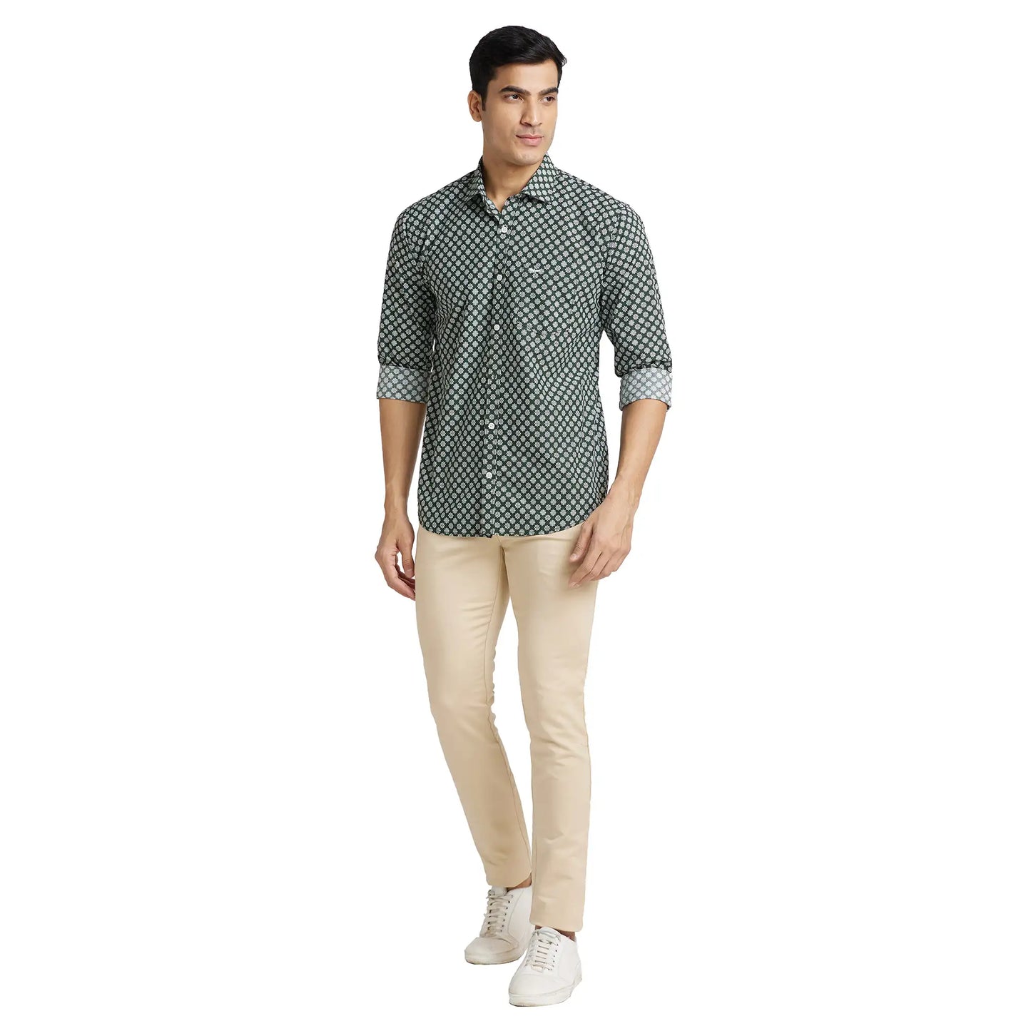 Park Avenue Men Green Print Slim Fit Cotton Shirt