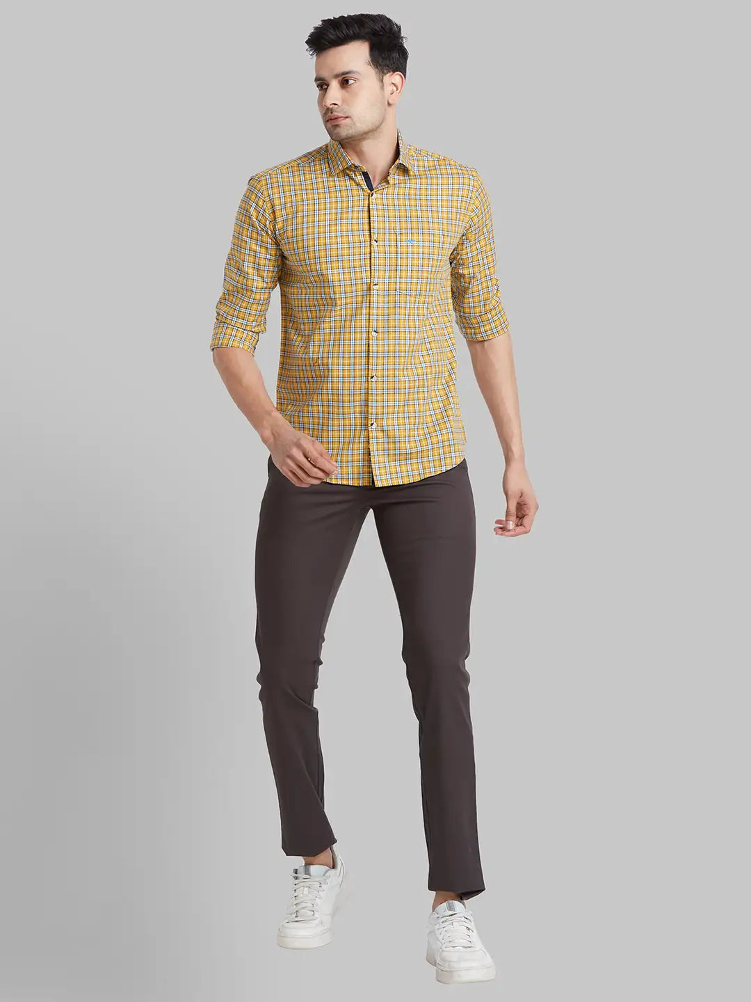 Park Avenue Men Brown Checks Slim Fit Cotton Casual Shirt