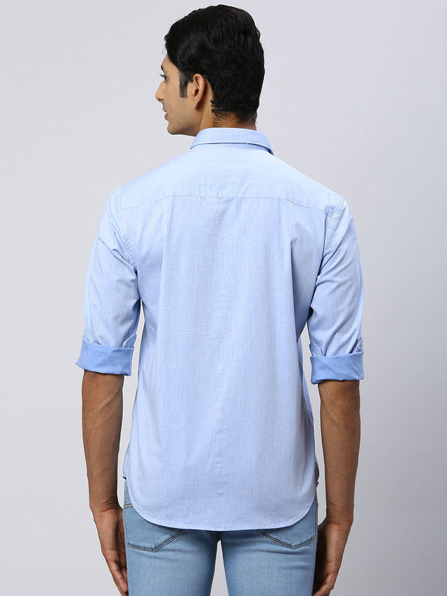 Park Avenue Men Blue Solid Slim Fit Full Sleeve Cut Away Collar Shirt