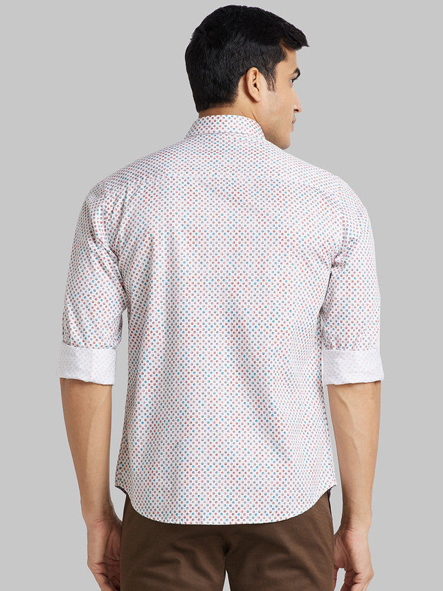 Park Avenue Men Brown Printed Slim Fit Full Sleeve Cut Away Collar Shirt