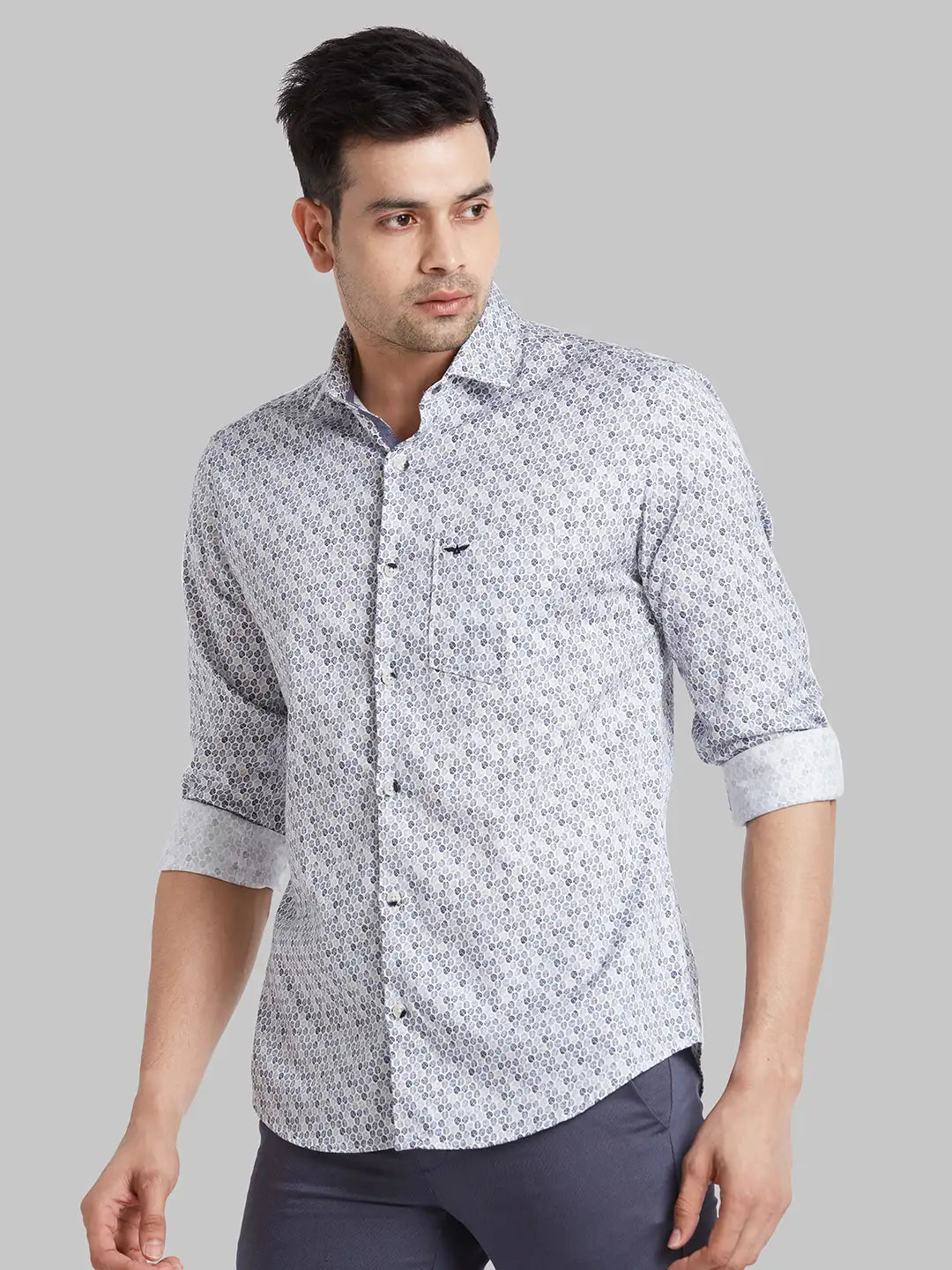 Men Blue Slim Fit Print Cotton Shirts