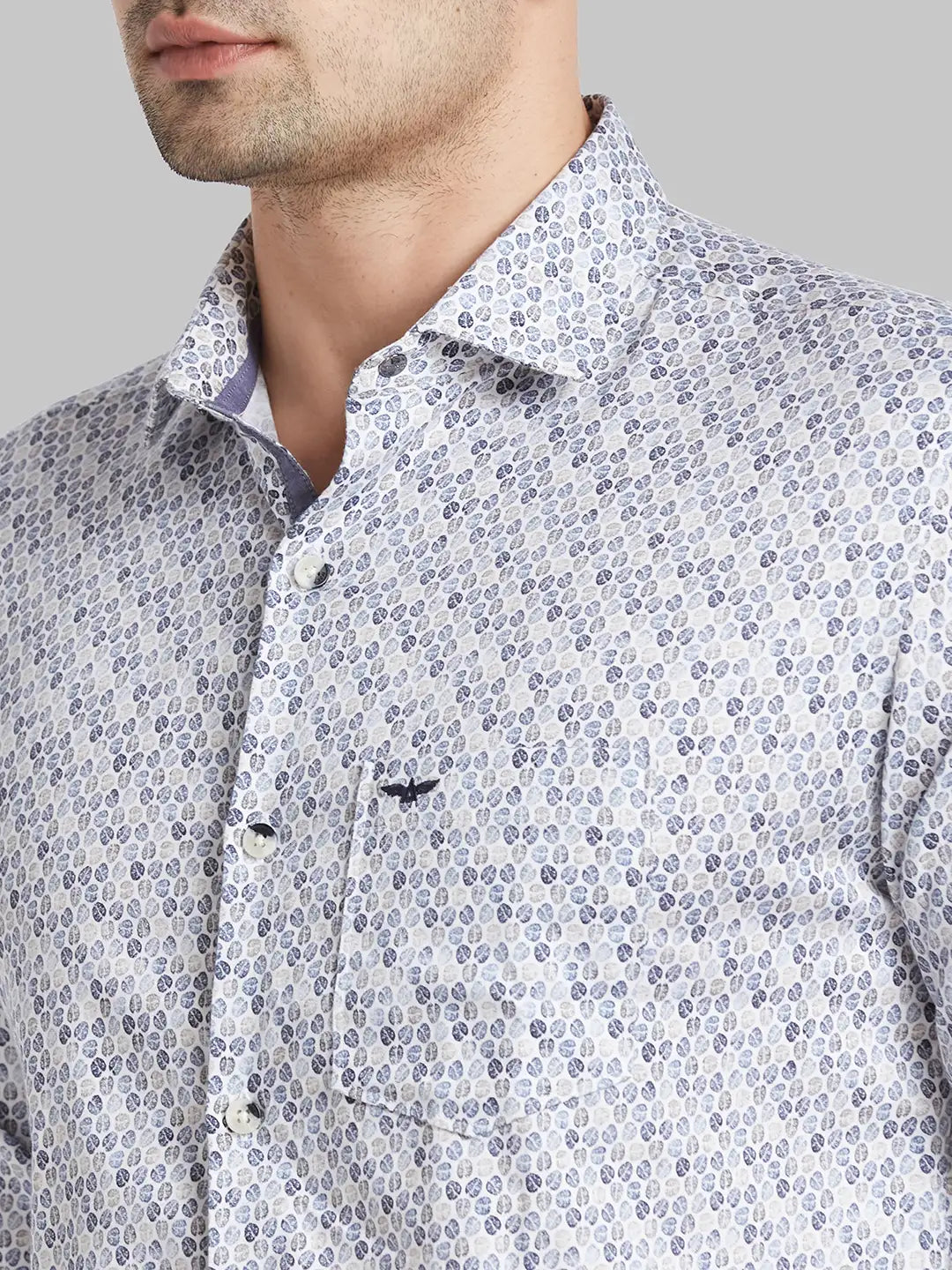 Men Blue Slim Fit Print Cotton Shirts