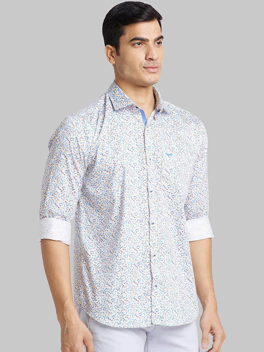 Park Avenue Men Blue Printed Slim Fit Cotton Casual Shirt