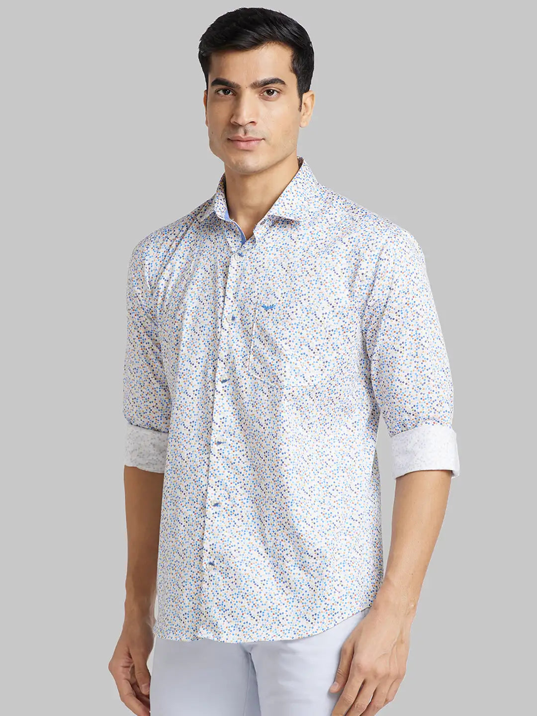 Park Avenue Men Blue Printed Slim Fit Cotton Casual Shirt