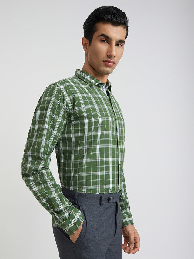 Men Green Slim Fit Checks Cotton Shirts