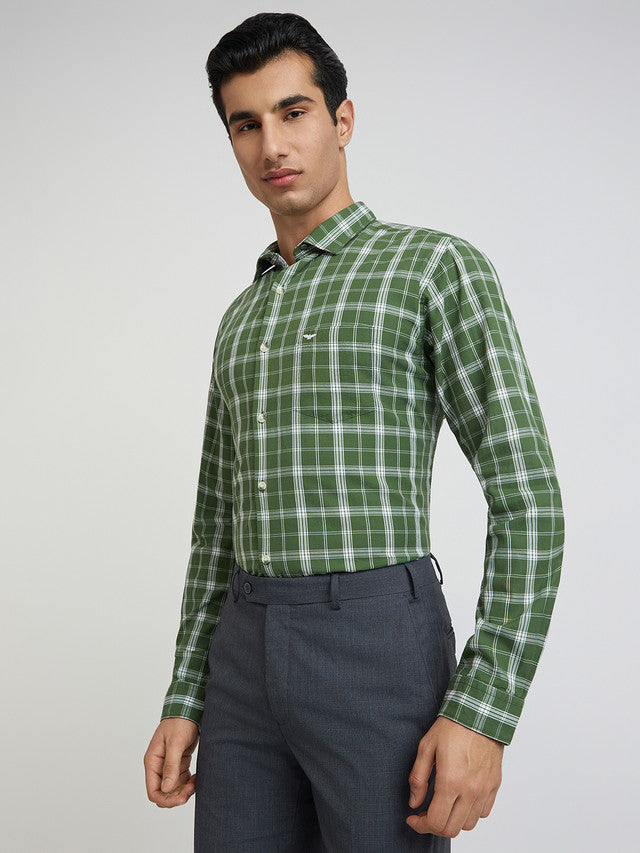 Men Green Slim Fit Checks Cotton Shirts