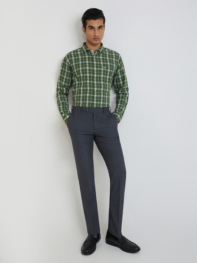 Men Green Slim Fit Checks Cotton Shirts